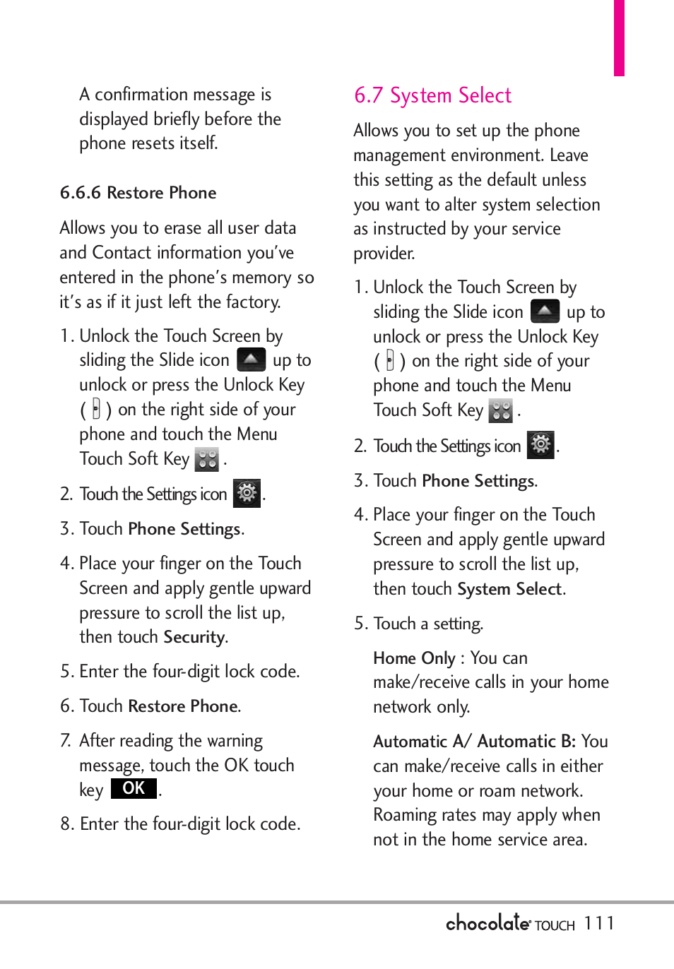 2 voice commands, 3 language, 4 location | 7 system select | LG LGVX8575 User Manual | Page 113 / 160