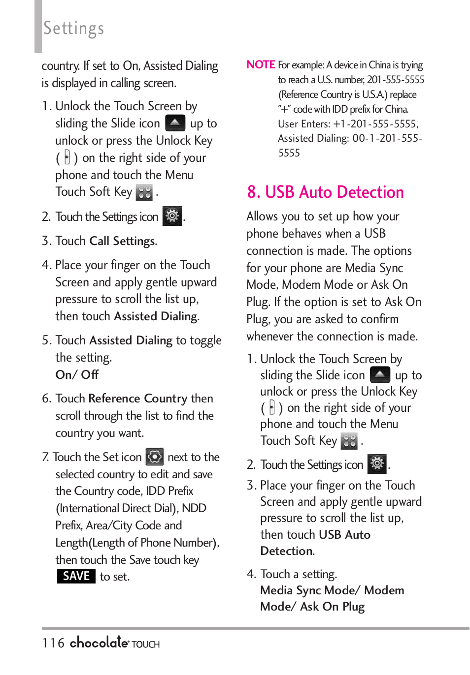 1 answer options, Settings, Usb auto detection | LG LGVX8575 User Manual | Page 118 / 160