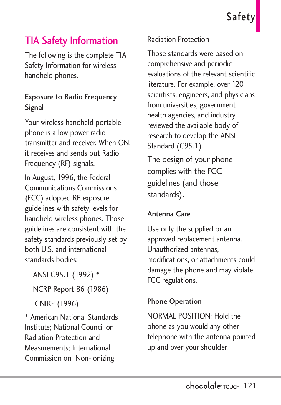 1 save options, 2 phone memory, 3 card memory | Safety, Tia safety information | LG LGVX8575 User Manual | Page 123 / 160