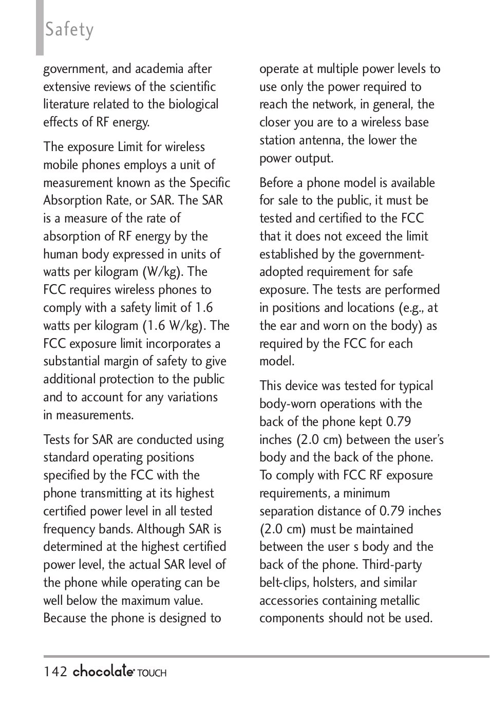 Safety | LG LGVX8575 User Manual | Page 144 / 160