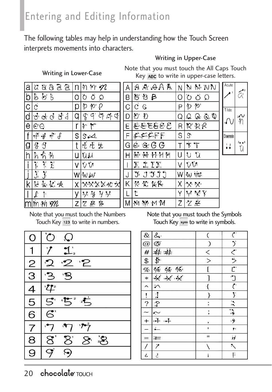 Getting started with your phone, Entering and editing information | LG LGVX8575 User Manual | Page 22 / 160