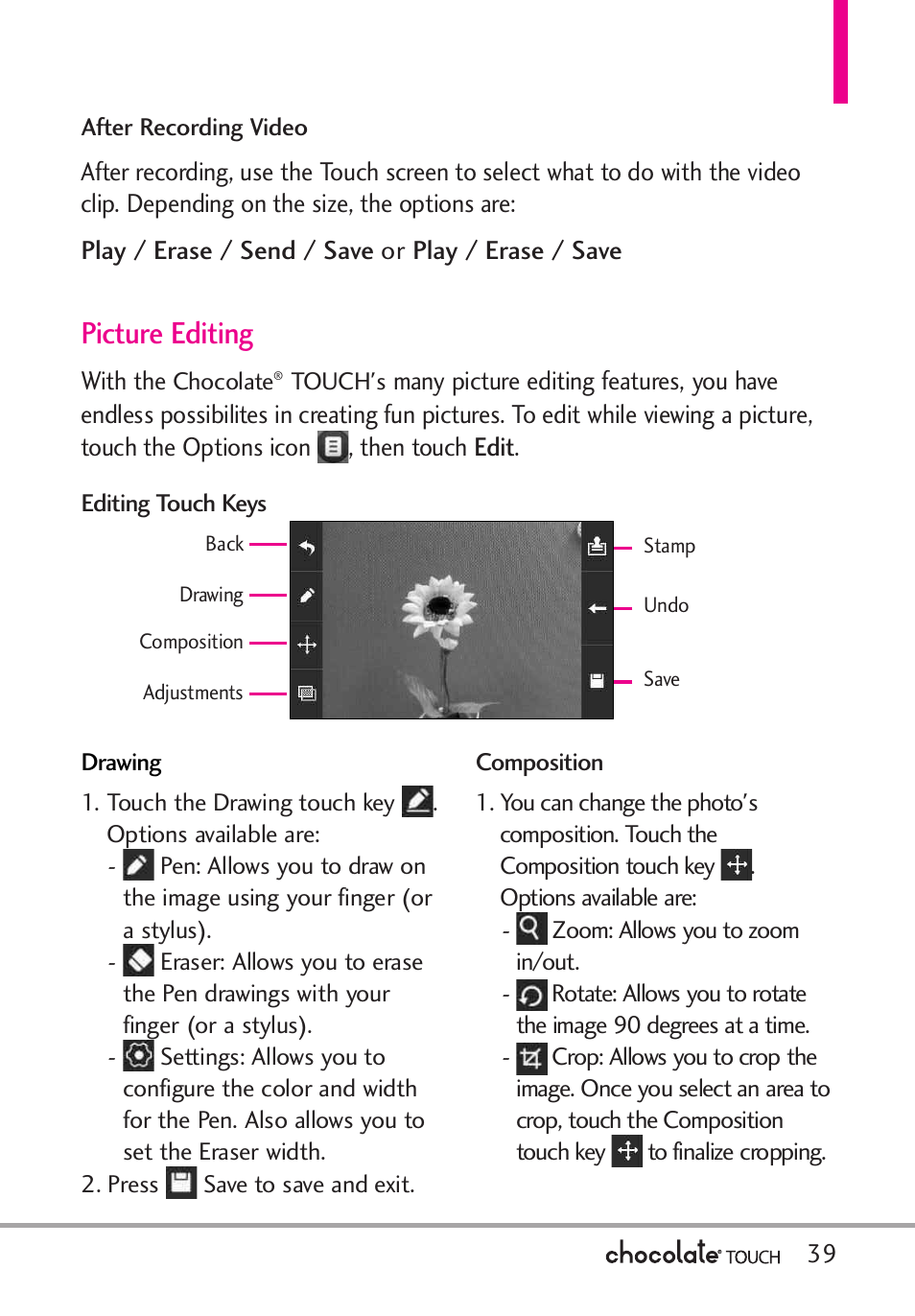 Picture editing | LG LGVX8575 User Manual | Page 41 / 160