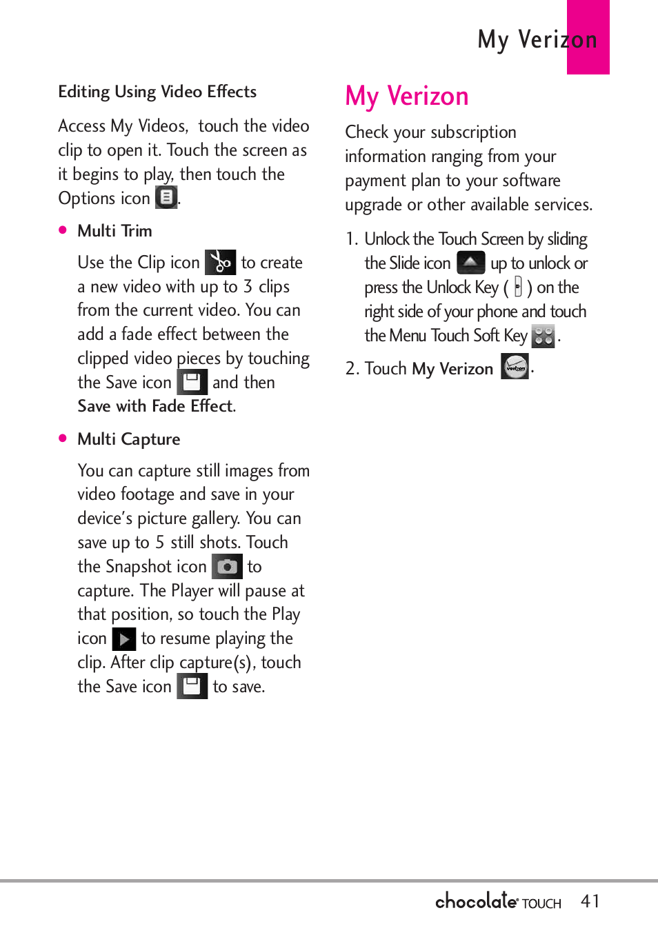 My verizon | LG LGVX8575 User Manual | Page 43 / 160