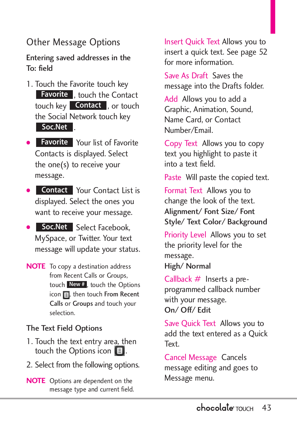 Other message options | LG LGVX8575 User Manual | Page 45 / 160