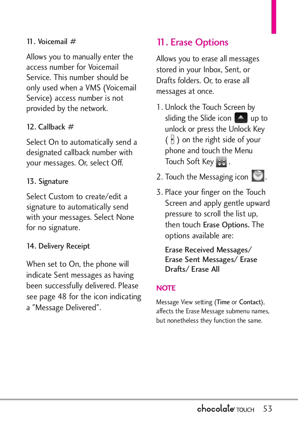 Erase options | LG LGVX8575 User Manual | Page 55 / 160