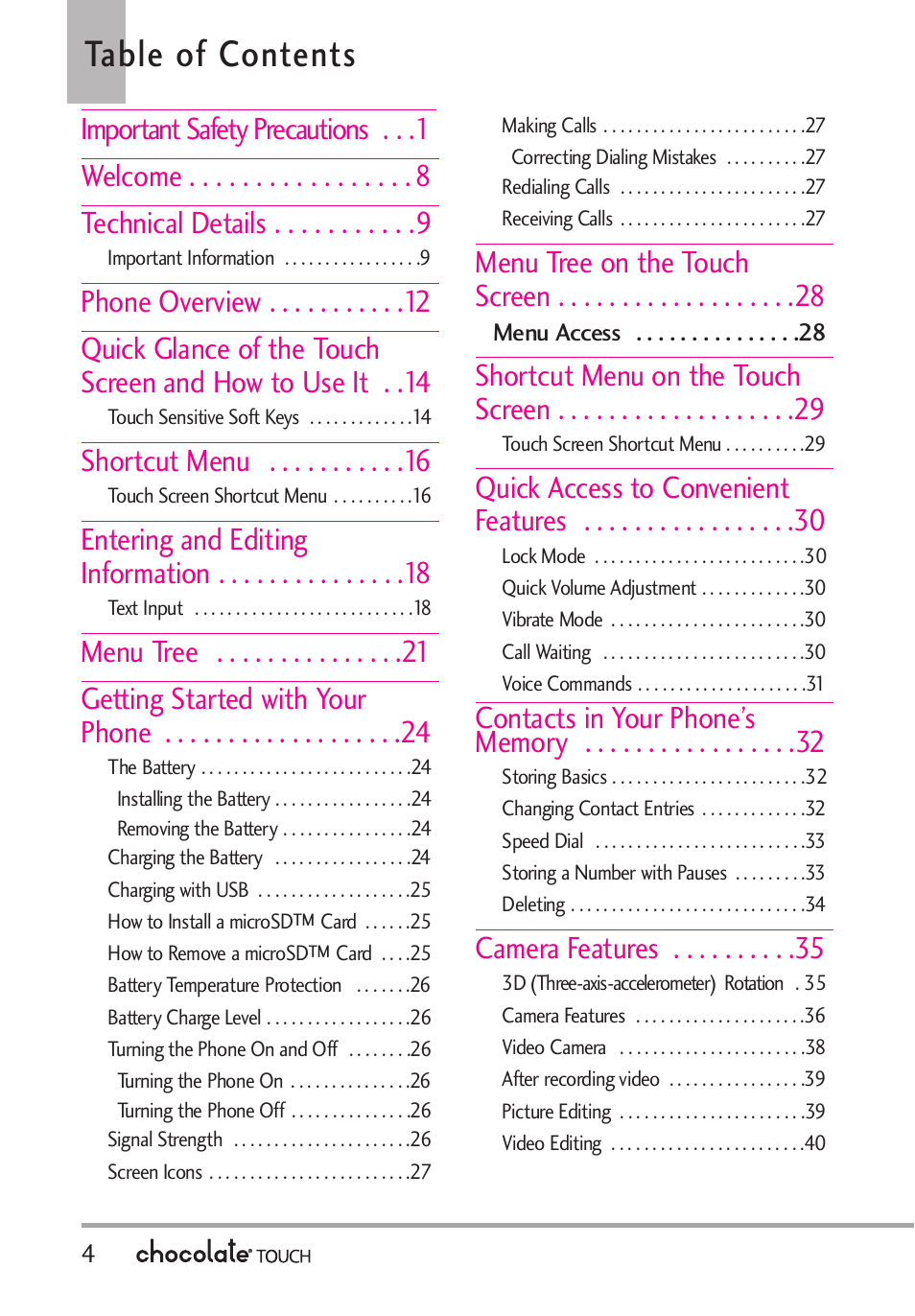 LG LGVX8575 User Manual | Page 6 / 160