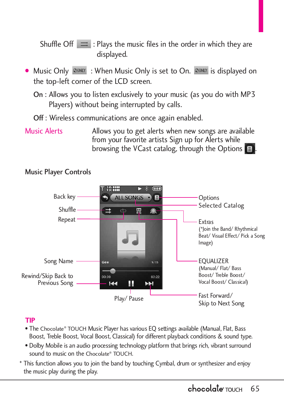 4 my music, Playing your music | LG LGVX8575 User Manual | Page 67 / 160