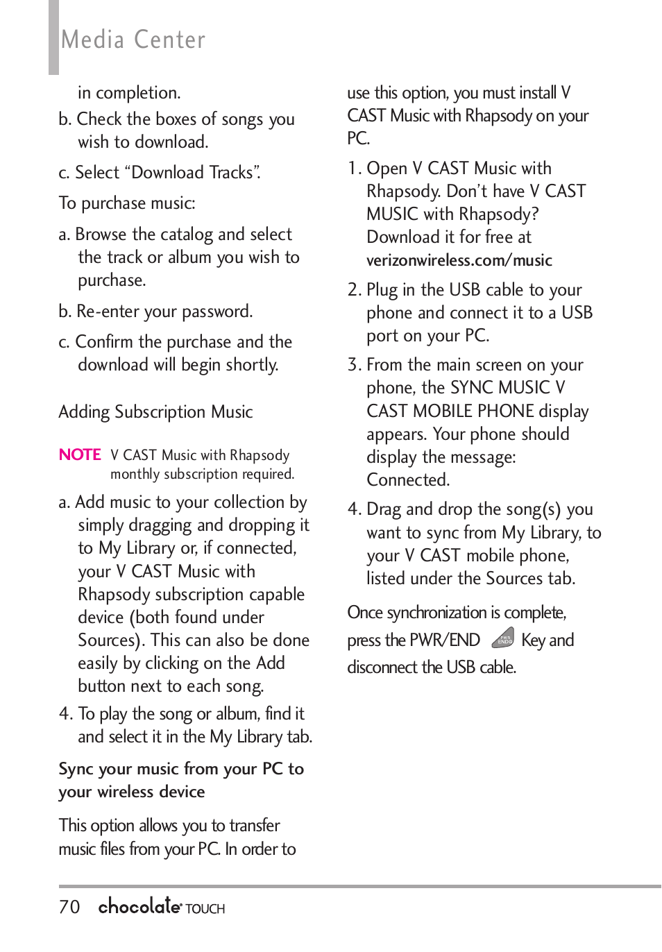Media center | LG LGVX8575 User Manual | Page 72 / 160