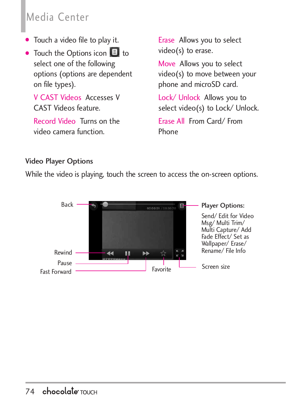 Media center | LG LGVX8575 User Manual | Page 76 / 160