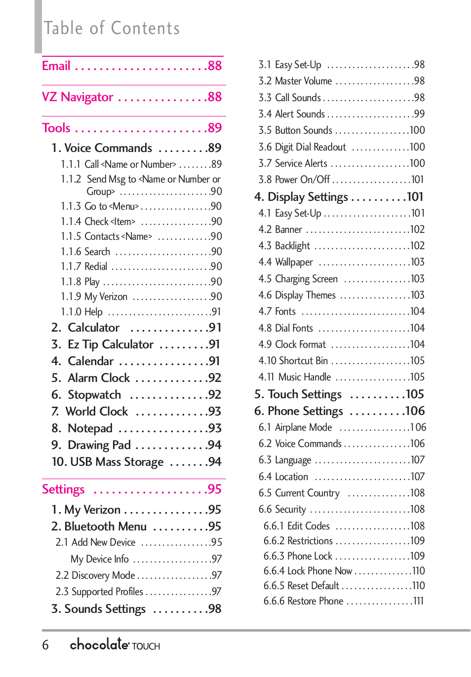 LG LGVX8575 User Manual | Page 8 / 160