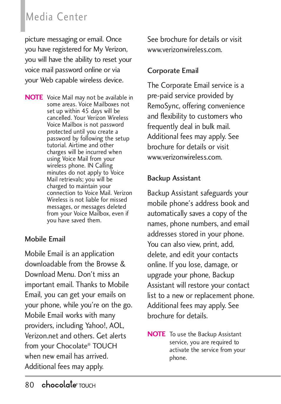 Media center | LG LGVX8575 User Manual | Page 82 / 160