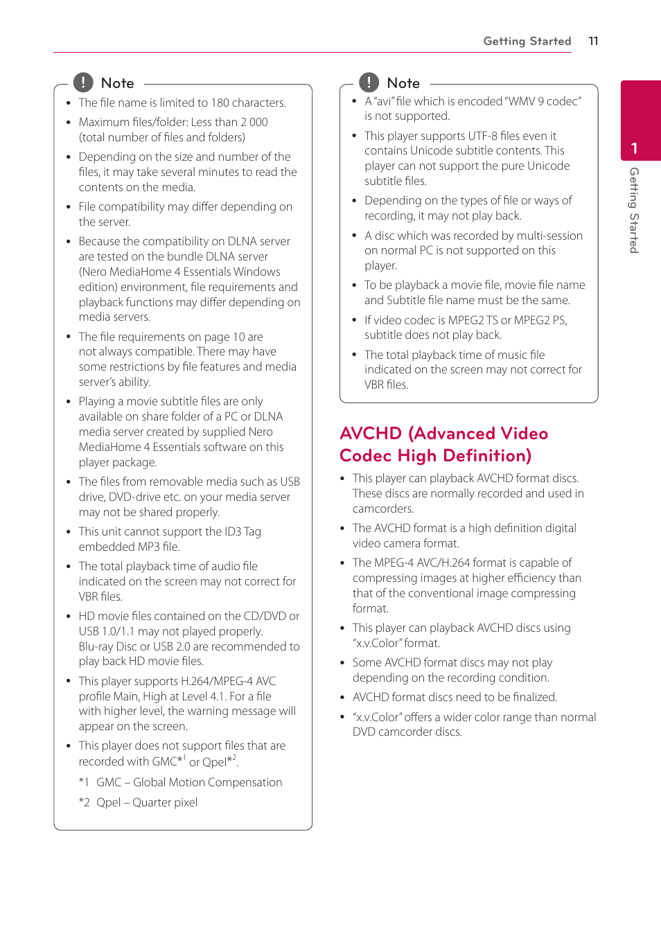 Avchd (advanced video codec high definition), Avchd (advanced video codec high, Definition) | LG BH9220BW User Manual | Page 11 / 82