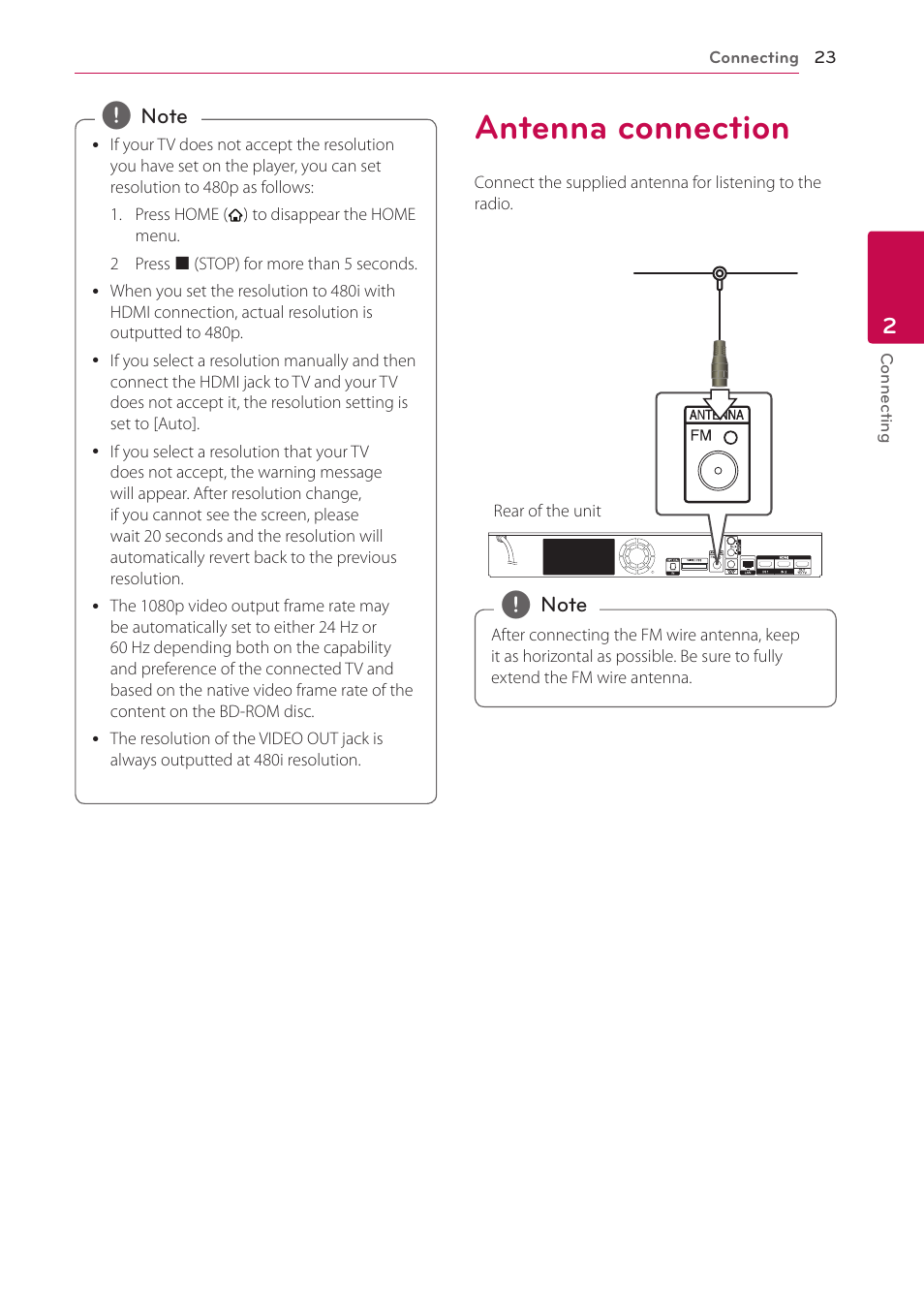 Antenna connection, 23 antenna connection | LG BH9220BW User Manual | Page 23 / 82