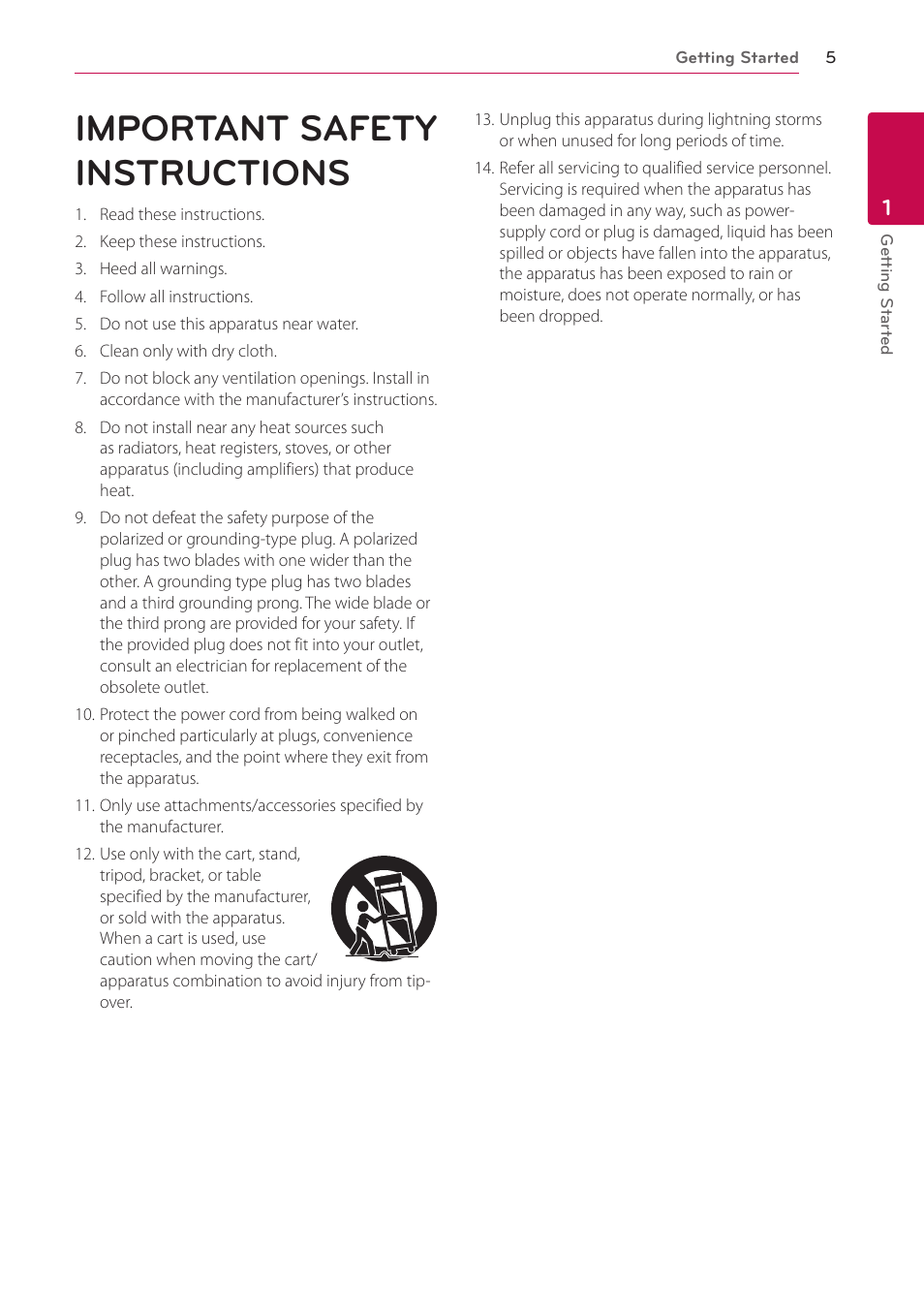 Important safety instructions | LG BH9220BW User Manual | Page 5 / 82