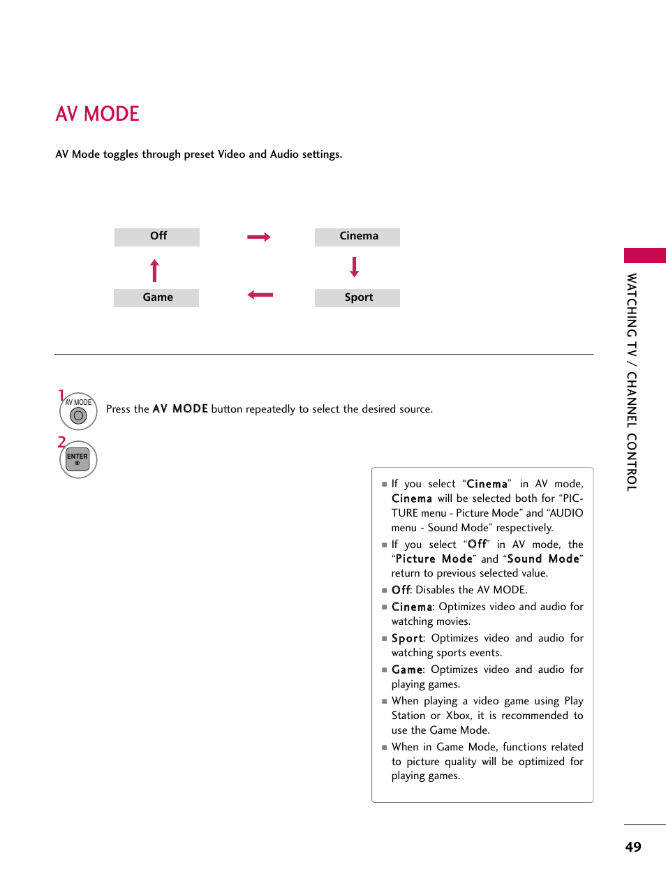Av mode | LG 50PT350C User Manual | Page 49 / 124