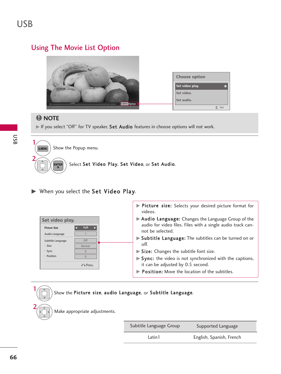 Using the movie list option | LG 50PT350C User Manual | Page 66 / 124