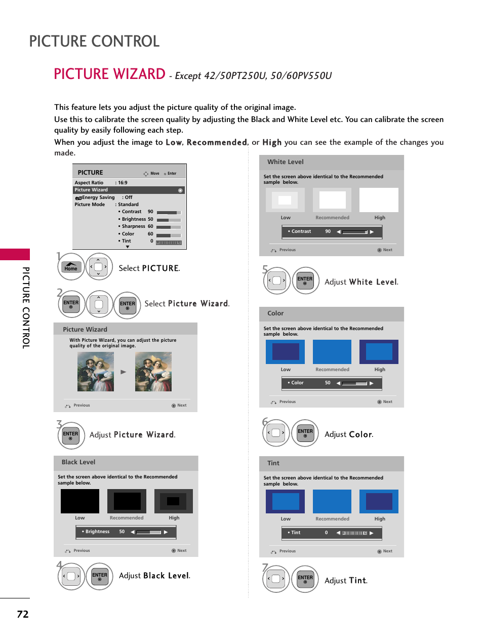 Picture wizard, Picture control, Picture contr ol | LG 50PT350C User Manual | Page 72 / 124
