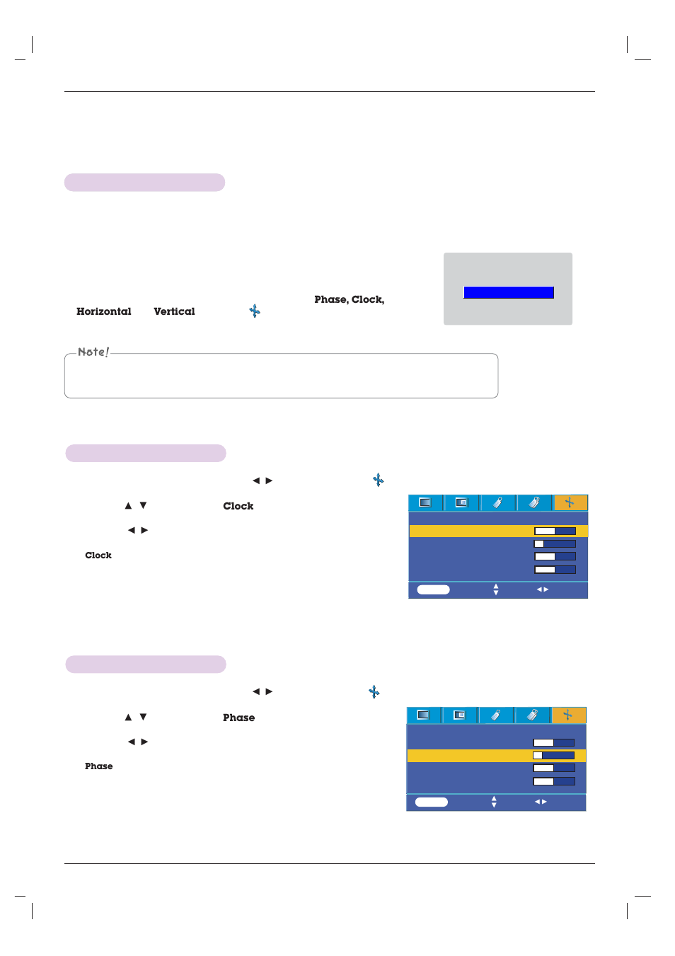 Screen menu options, Auto configure function, Using clock function | Using phase function, Using clock function using phase function | LG DX535 User Manual | Page 26 / 38