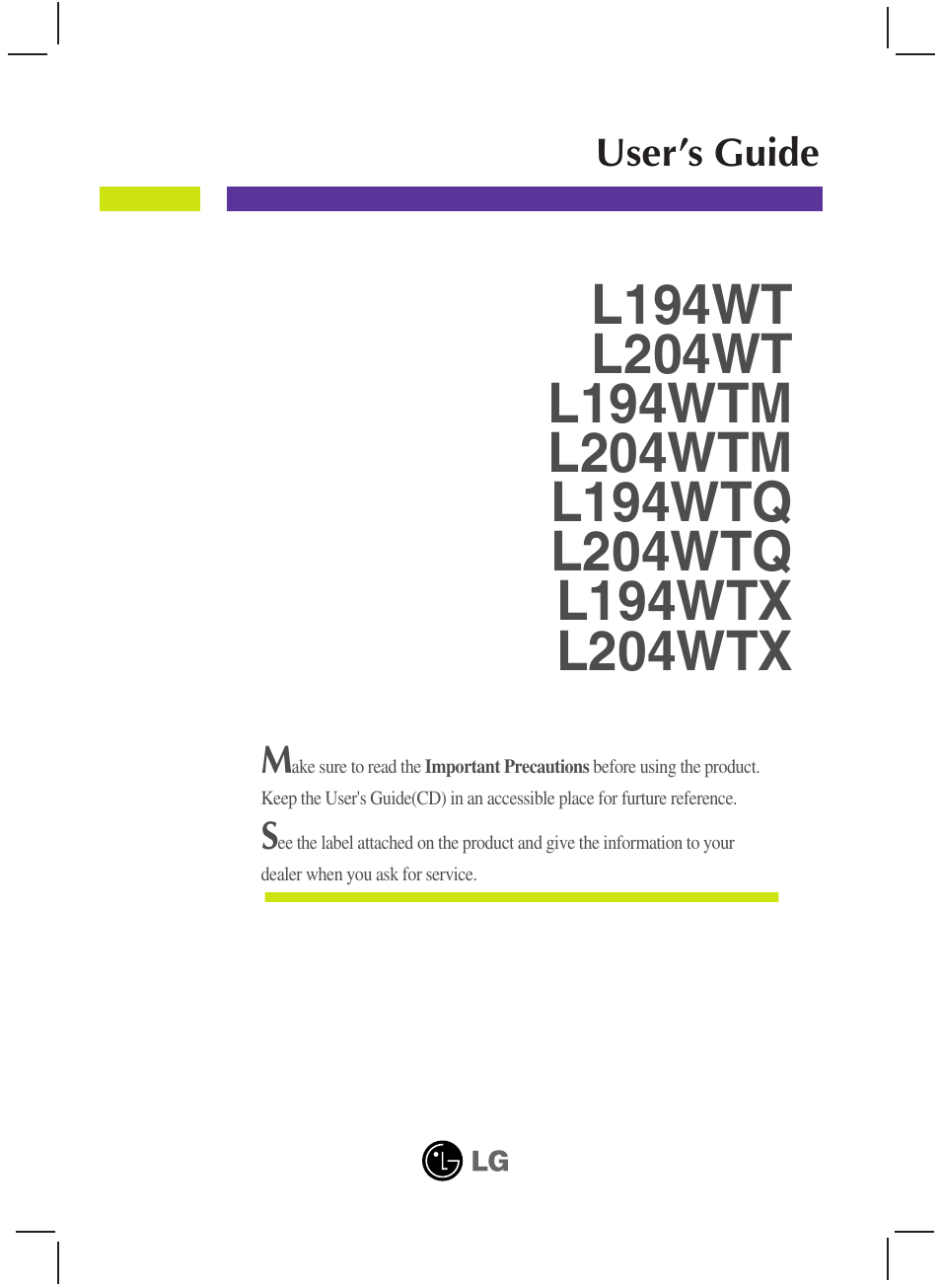 LG L204WT-BF User Manual | 32 pages