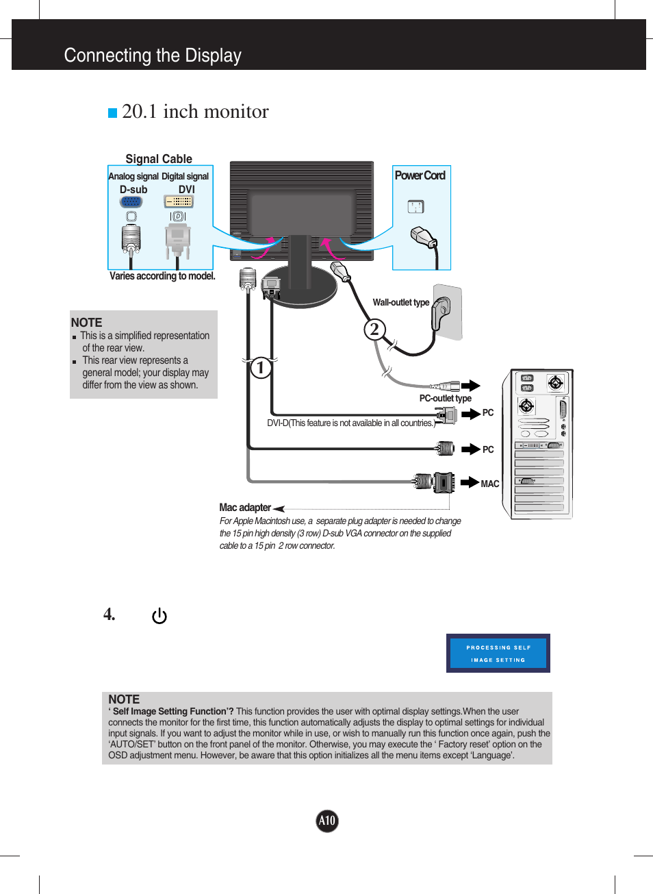 1 inch monitor, Connecting the display | LG L204WT-BF User Manual | Page 11 / 32