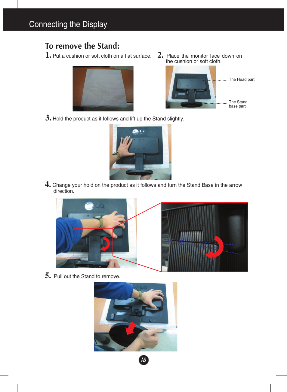 To remove the stand, Connecting the display | LG L204WT-BF User Manual | Page 6 / 32