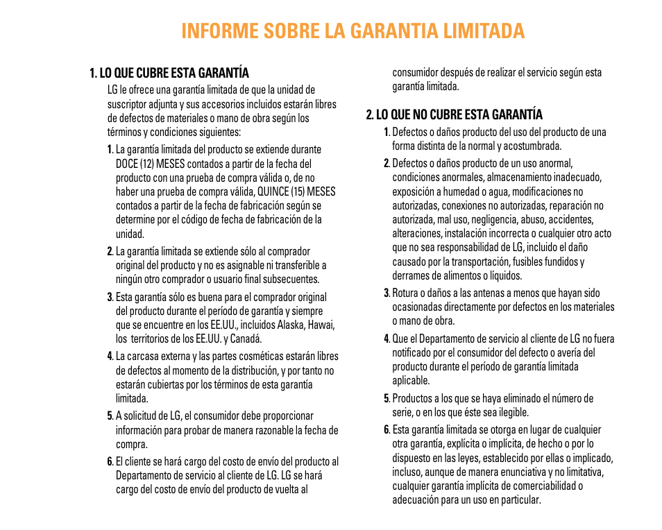 Informe sobre la garantia limitada | LG F9200 User Manual | Page 105 / 214
