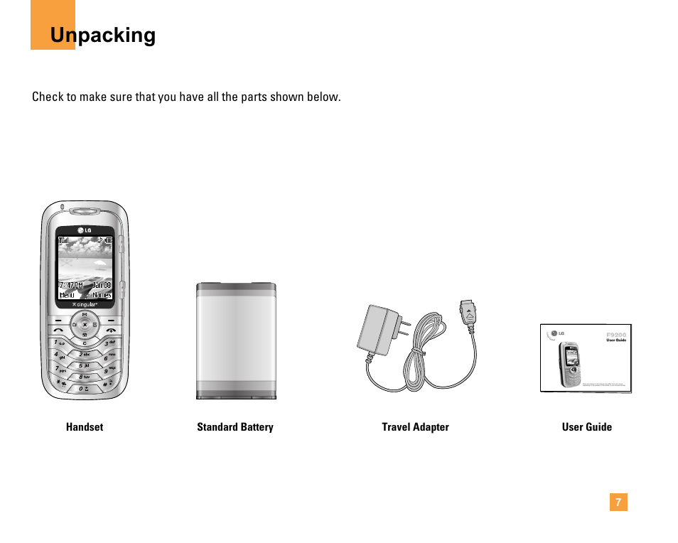 Unpacking | LG F9200 User Manual | Page 11 / 214