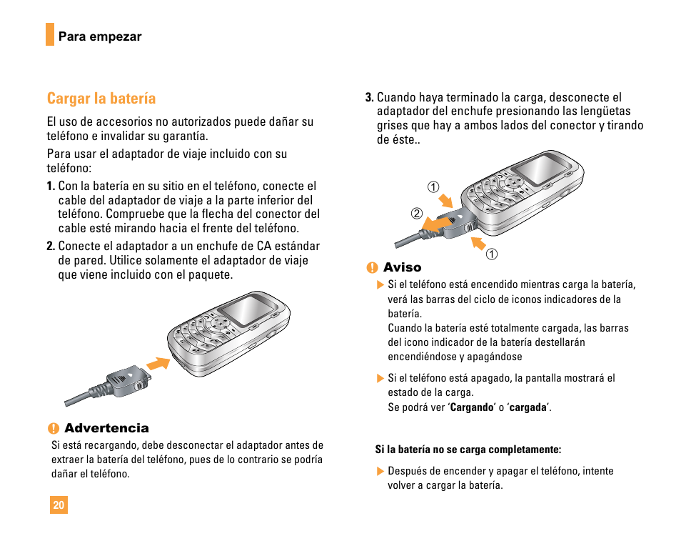 Cargar la batería | LG F9200 User Manual | Page 126 / 214