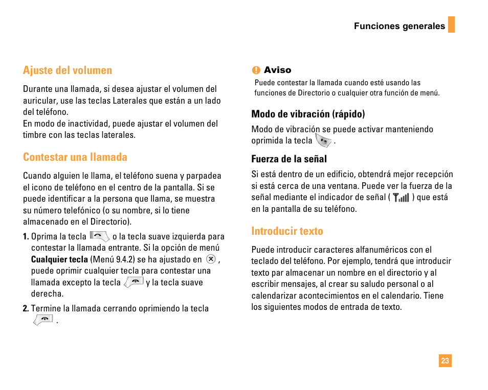 Ajuste del volumen, Contestar una llamada, Introducir texto | LG F9200 User Manual | Page 129 / 214