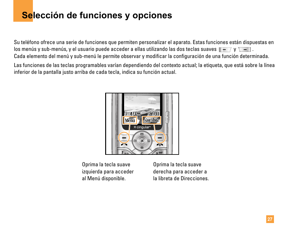 Selección de funciones y opciones | LG F9200 User Manual | Page 133 / 214