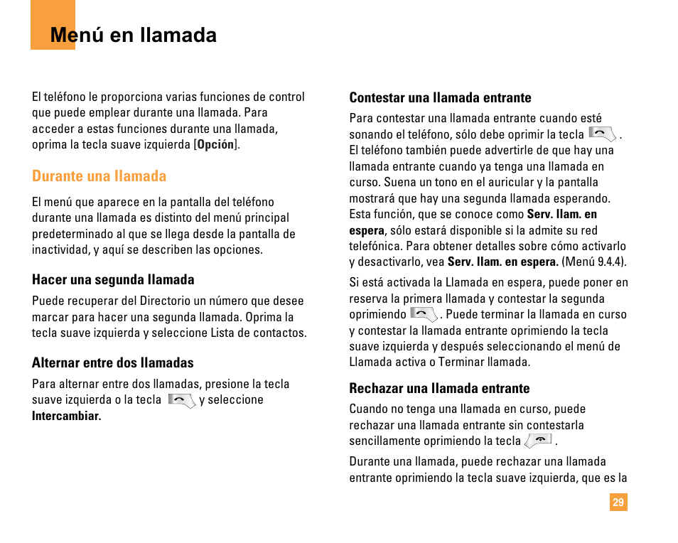 Menú en llamada, Durante una llamada | LG F9200 User Manual | Page 135 / 214