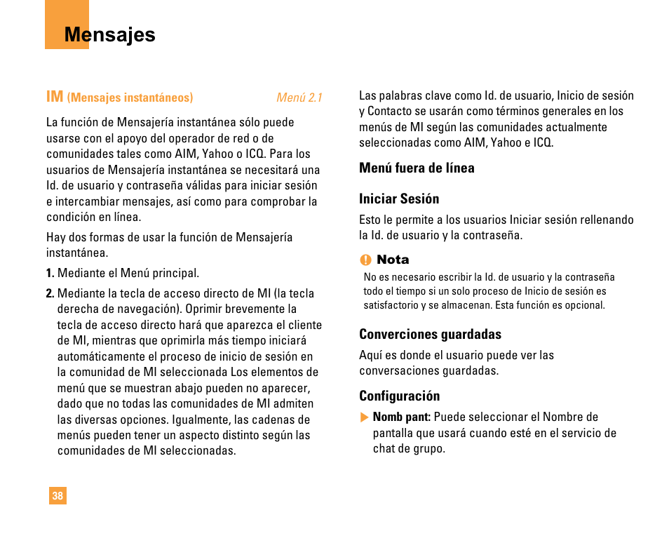Mensajes | LG F9200 User Manual | Page 144 / 214
