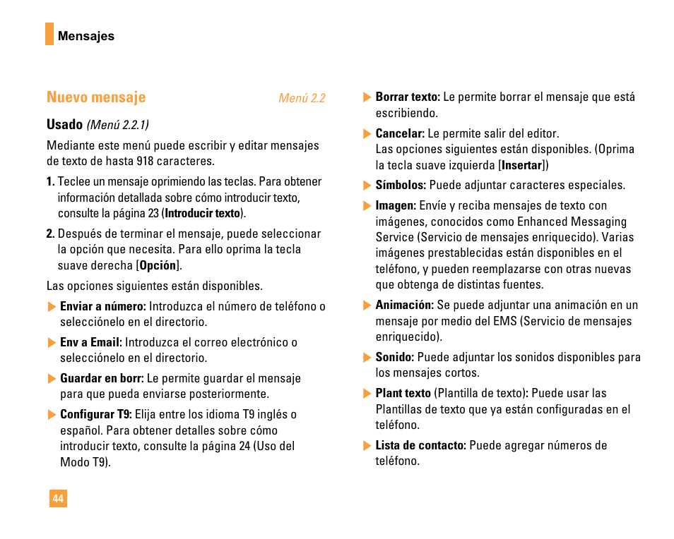 Nuevo mensaje | LG F9200 User Manual | Page 150 / 214