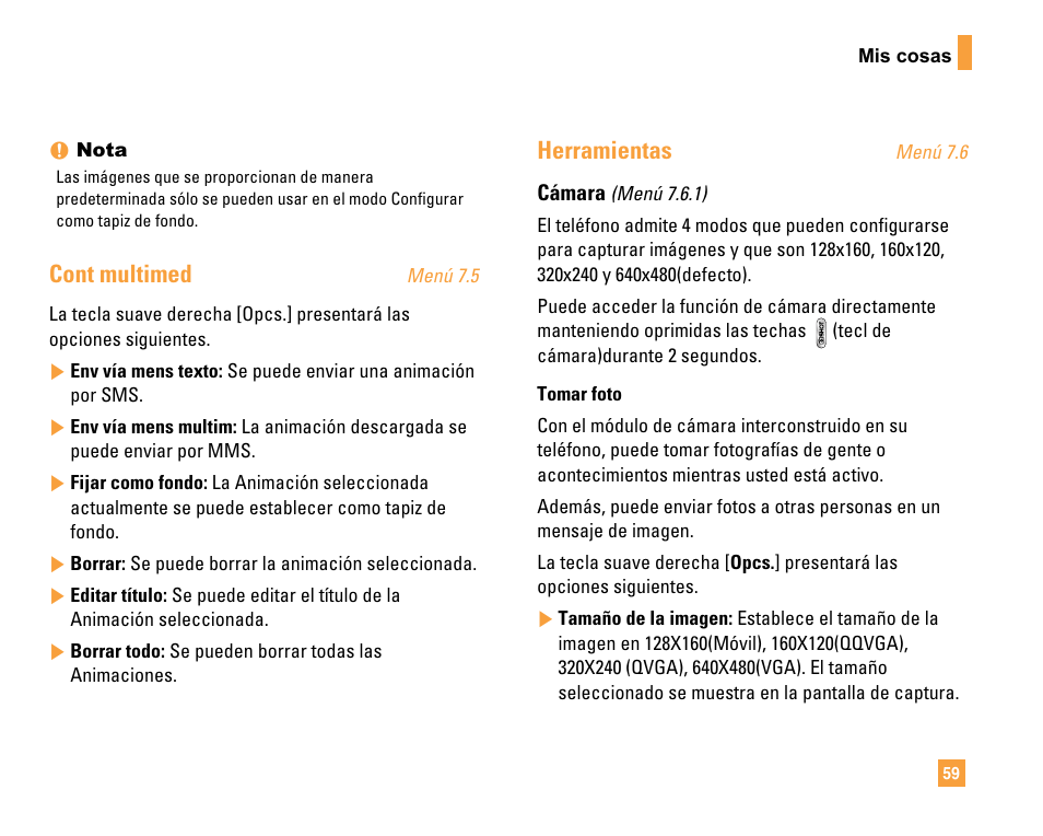 Cont multimed, Herramientas | LG F9200 User Manual | Page 165 / 214