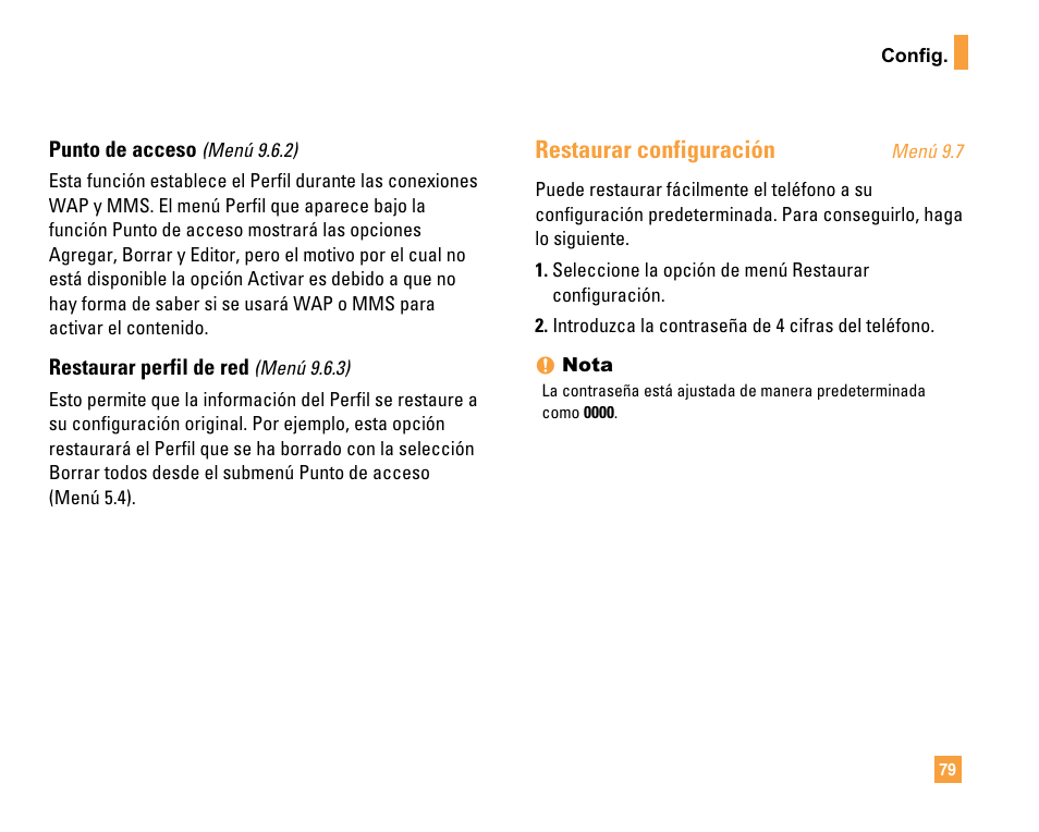Restaurar configuración | LG F9200 User Manual | Page 185 / 214