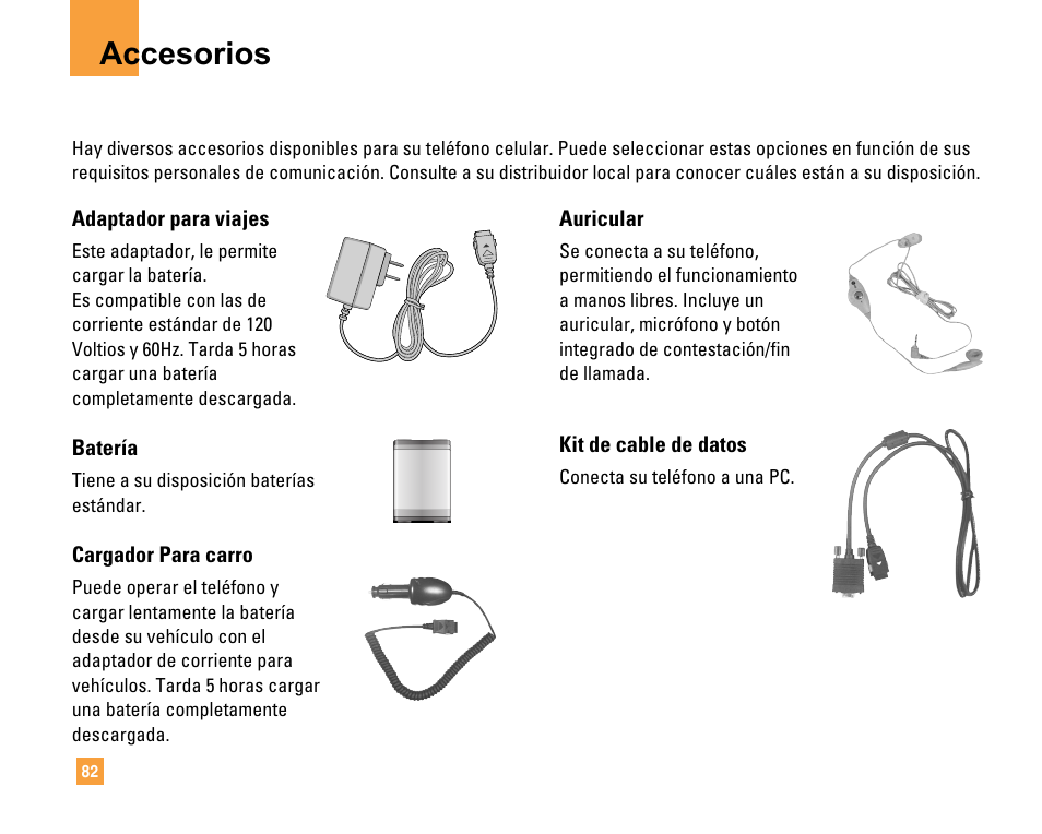 Accesorios | LG F9200 User Manual | Page 188 / 214
