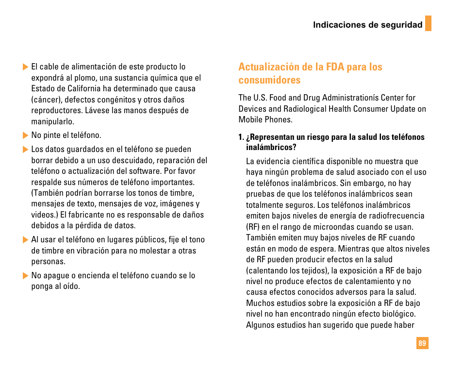 Actualización de la fda para los consumidores | LG F9200 User Manual | Page 195 / 214