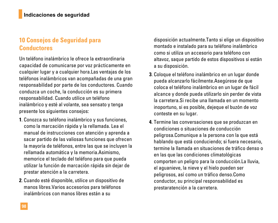 10 consejos de seguridad para conductores | LG F9200 User Manual | Page 204 / 214