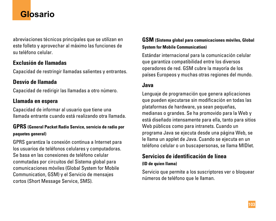 Glosario | LG F9200 User Manual | Page 209 / 214