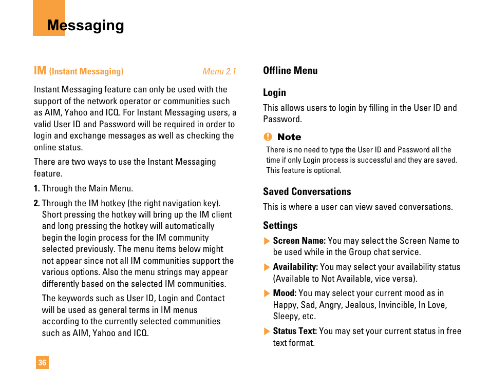 Messaging | LG F9200 User Manual | Page 40 / 214