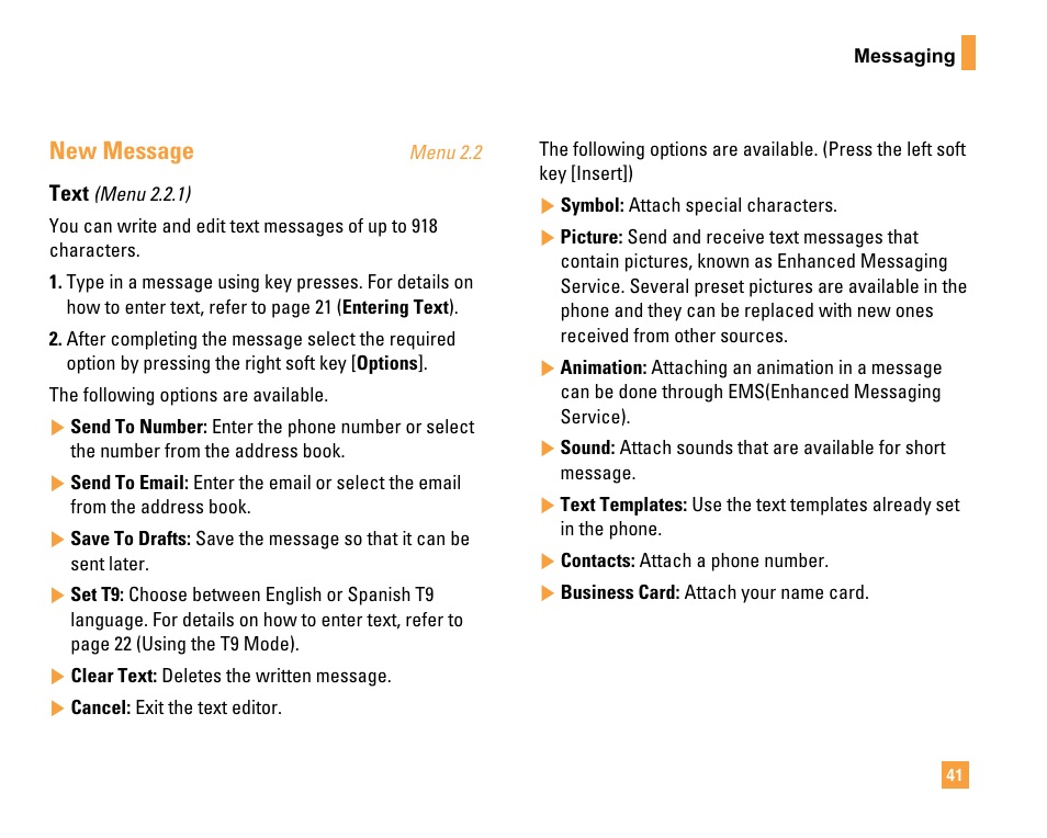New message | LG F9200 User Manual | Page 45 / 214