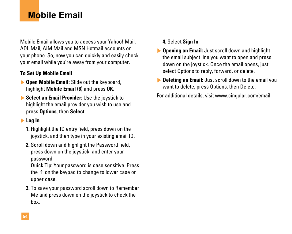 Mobile email | LG F9200 User Manual | Page 58 / 214