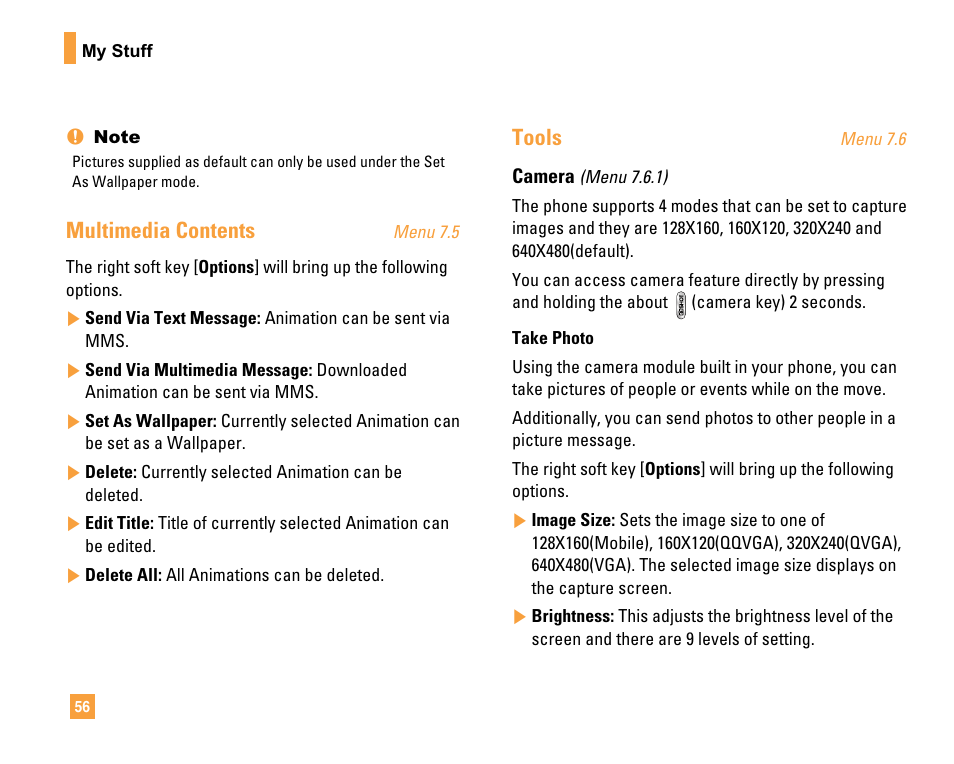 Multimedia contents, Tools | LG F9200 User Manual | Page 60 / 214
