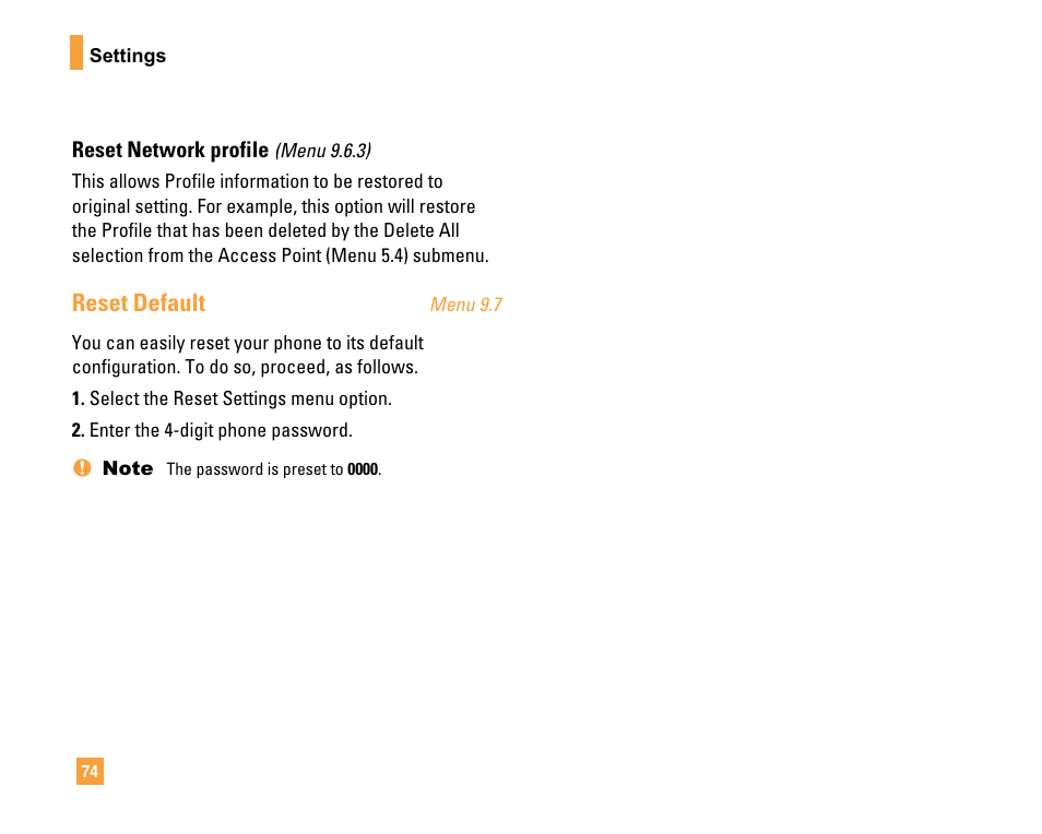 Reset default | LG F9200 User Manual | Page 78 / 214
