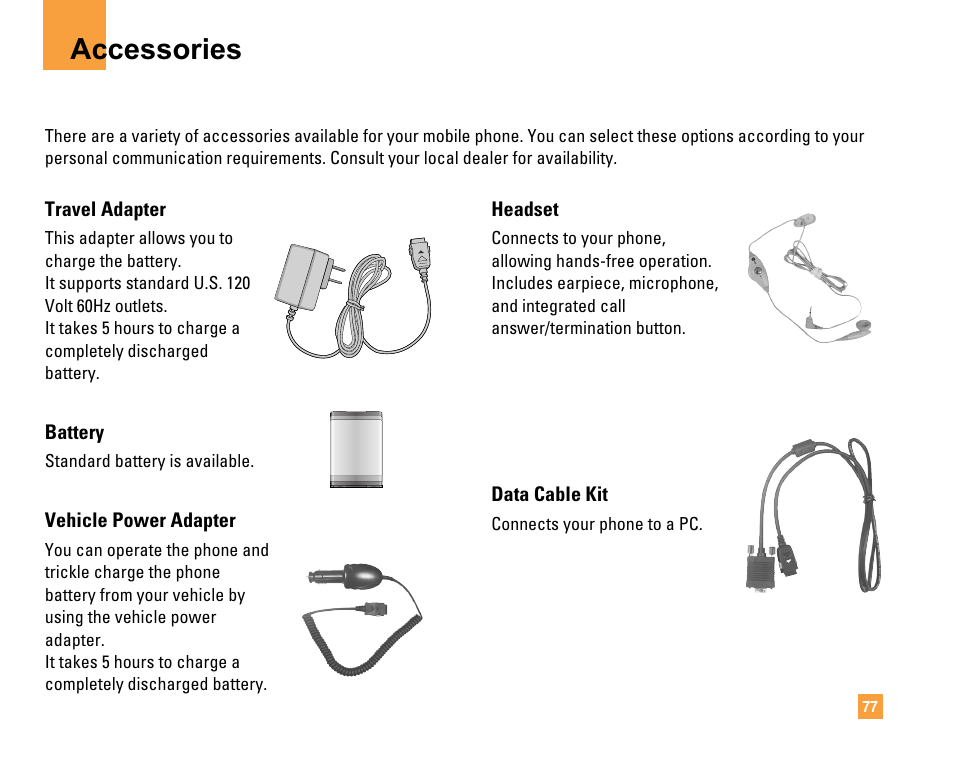 Accessories | LG F9200 User Manual | Page 81 / 214