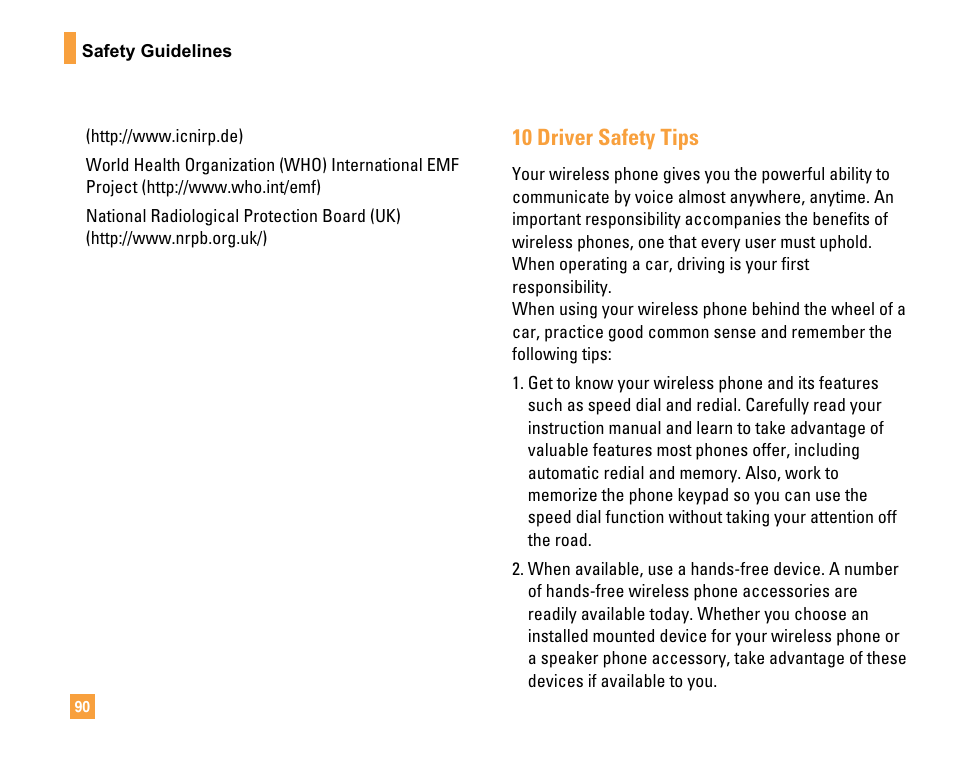 10 driver safety tips | LG F9200 User Manual | Page 94 / 214