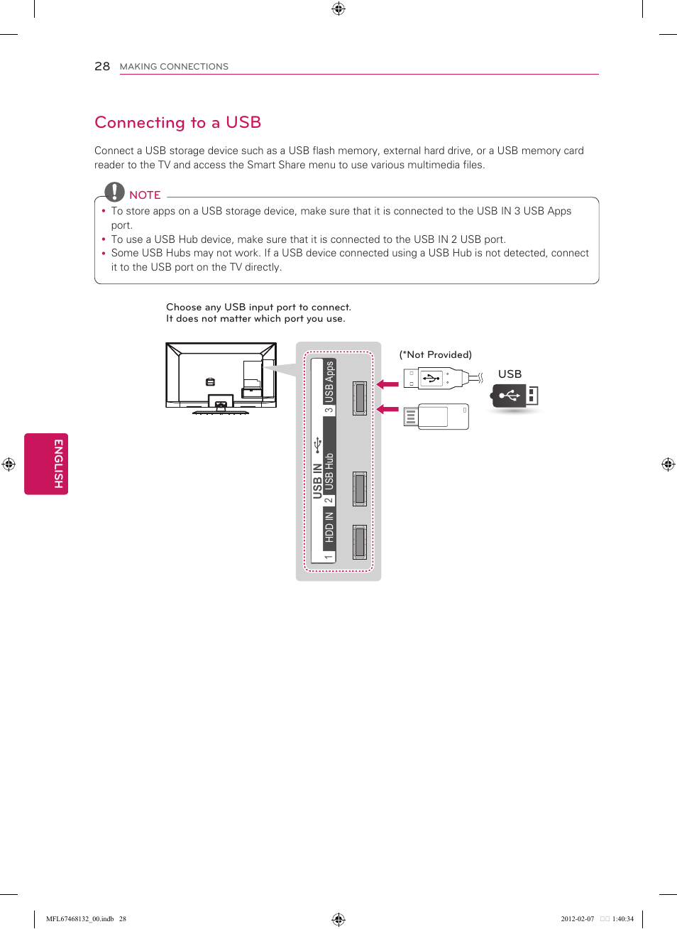 Connecting to a usb | LG 60LM7200 User Manual | Page 28 / 44
