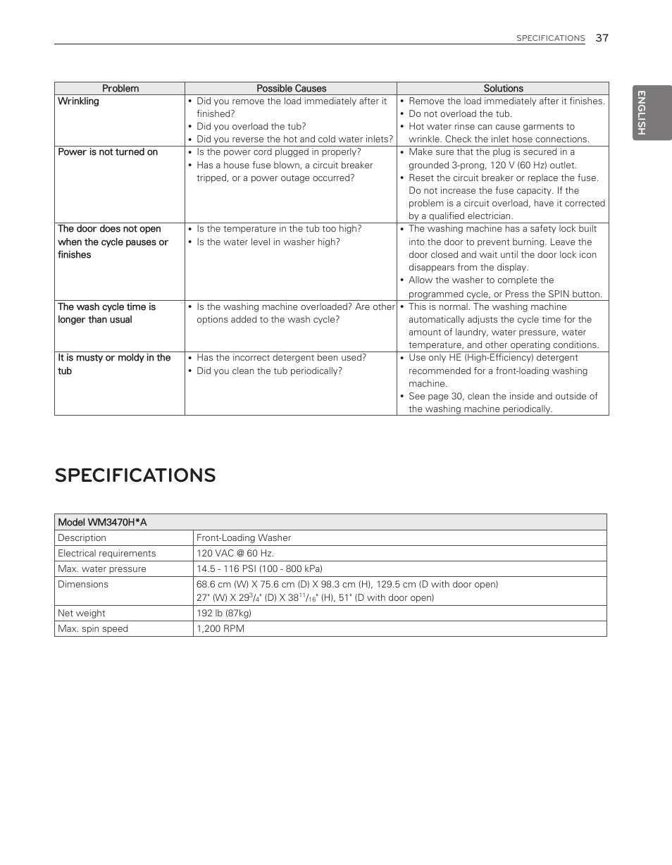 Specifications | LG WM3470HWA User Manual | Page 37 / 80