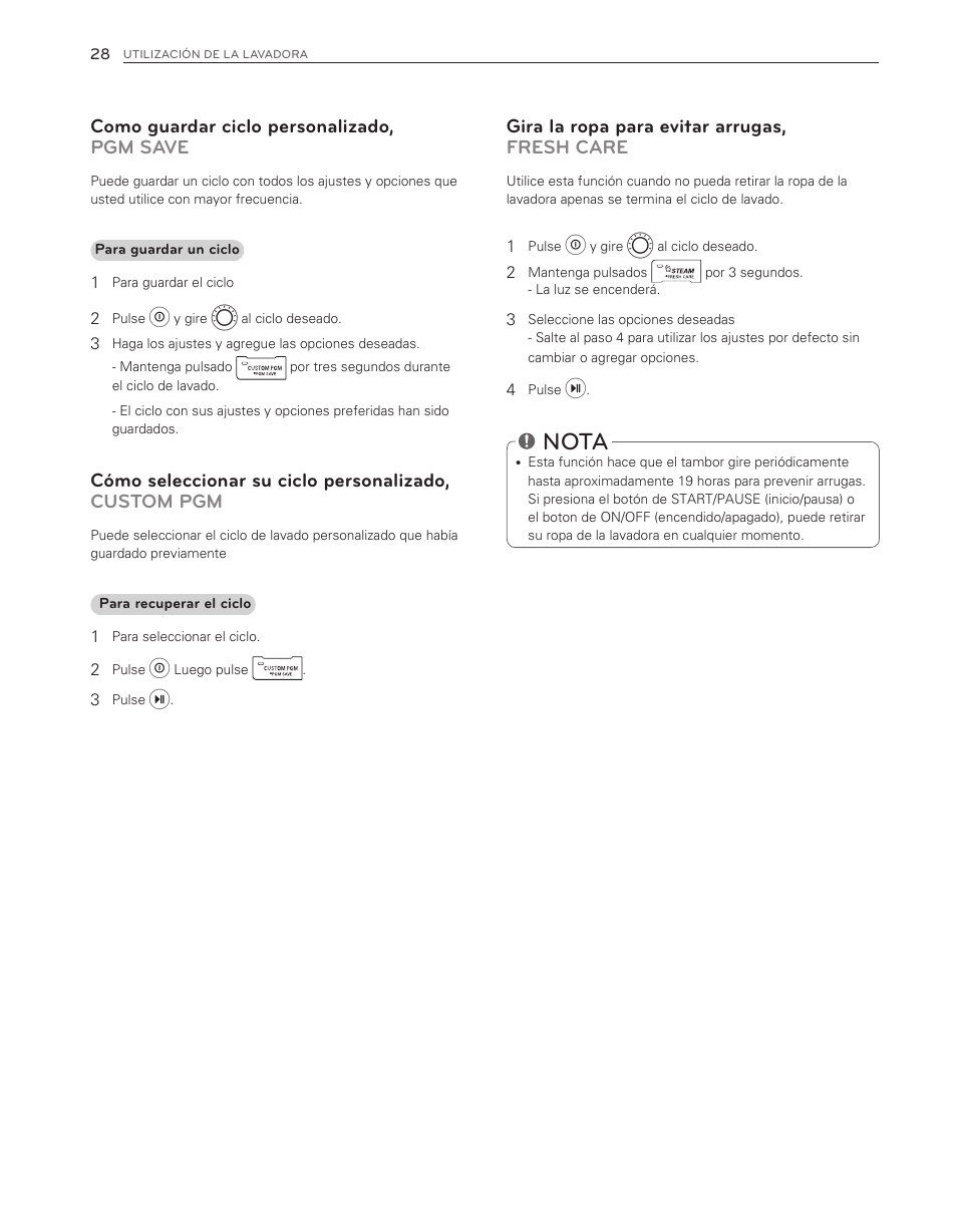 Nota | LG WM3470HWA User Manual | Page 68 / 80