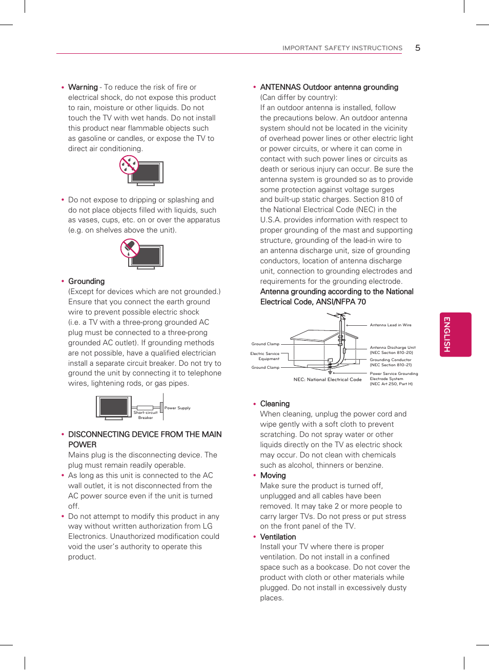 Short-circuit breaker power supply, English | LG 42CQ610H User Manual | Page 5 / 20